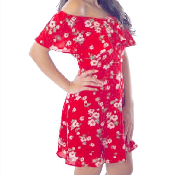 Esley Dresses & Skirts - Esley Red Floral Off-the-Shoulder Dress - M
